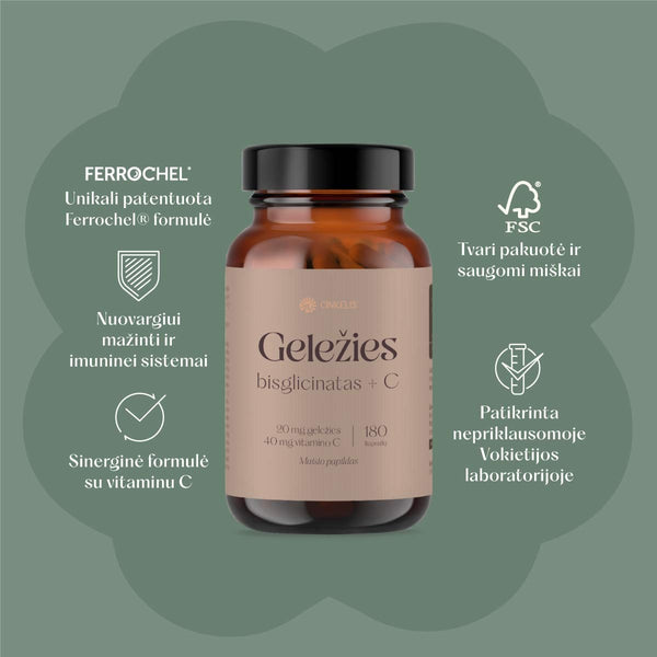 Geležies bisglicinatas + C