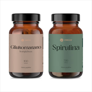 2 žingsnių svorio balanso palaikymo sistema: Gliukomanano kompleksas + Spirulina