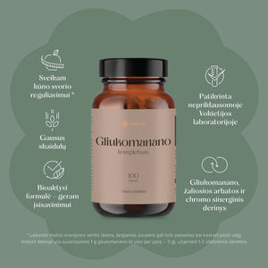 2 žingsnių svorio balanso palaikymo sistema: Gliukomanano kompleksas + Spirulina