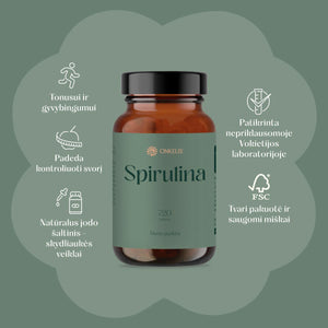 2 žingsnių svorio balanso palaikymo sistema: Gliukomanano kompleksas + Spirulina
