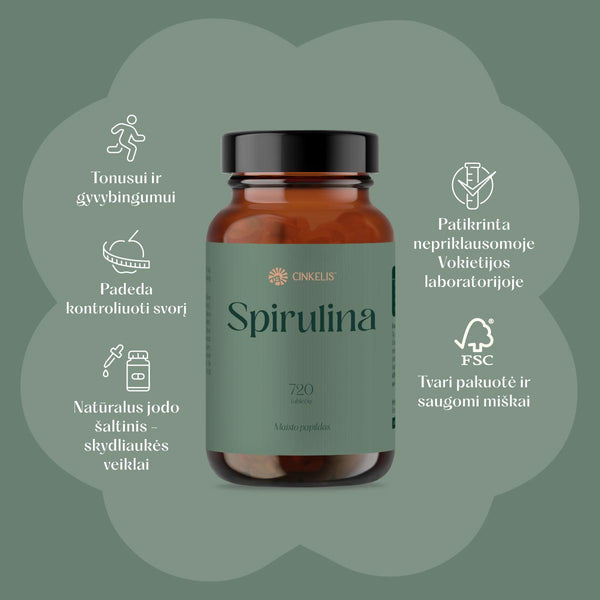 2 žingsnių svorio balanso palaikymo sistema: Gliukomanano kompleksas + Spirulina