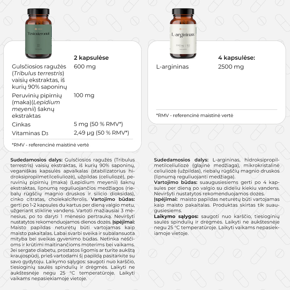 2 žingsnių vyrų sveikatos palaikymo sistema: Vyrų sveikatai + L-argininas