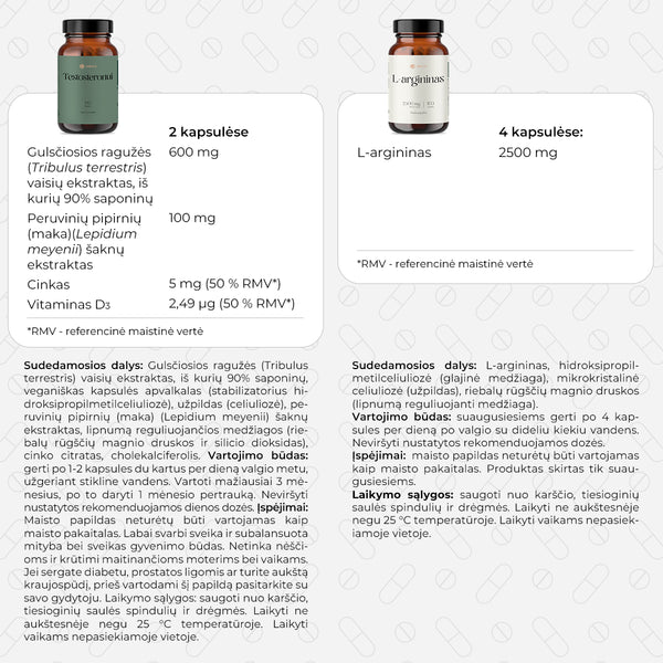 2 žingsnių vyrų sveikatos palaikymo sistema: Vyrų sveikatai + L-argininas